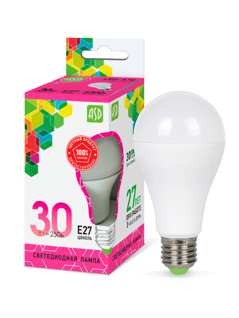 ლედ ა-70-სტდ 30ვტ ე27 6500კ 2700ლმ ასდ   021109