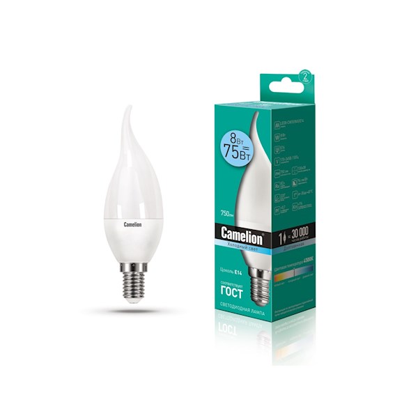 Camelion  LED ნათურა Lamp -  LED8-CW35/845/E14 ნათურა ლედ განათებით ეკონომიური 8 ვატი (ეკვივალენტი 75 ვატის)  ცივი ნათება E14   016124