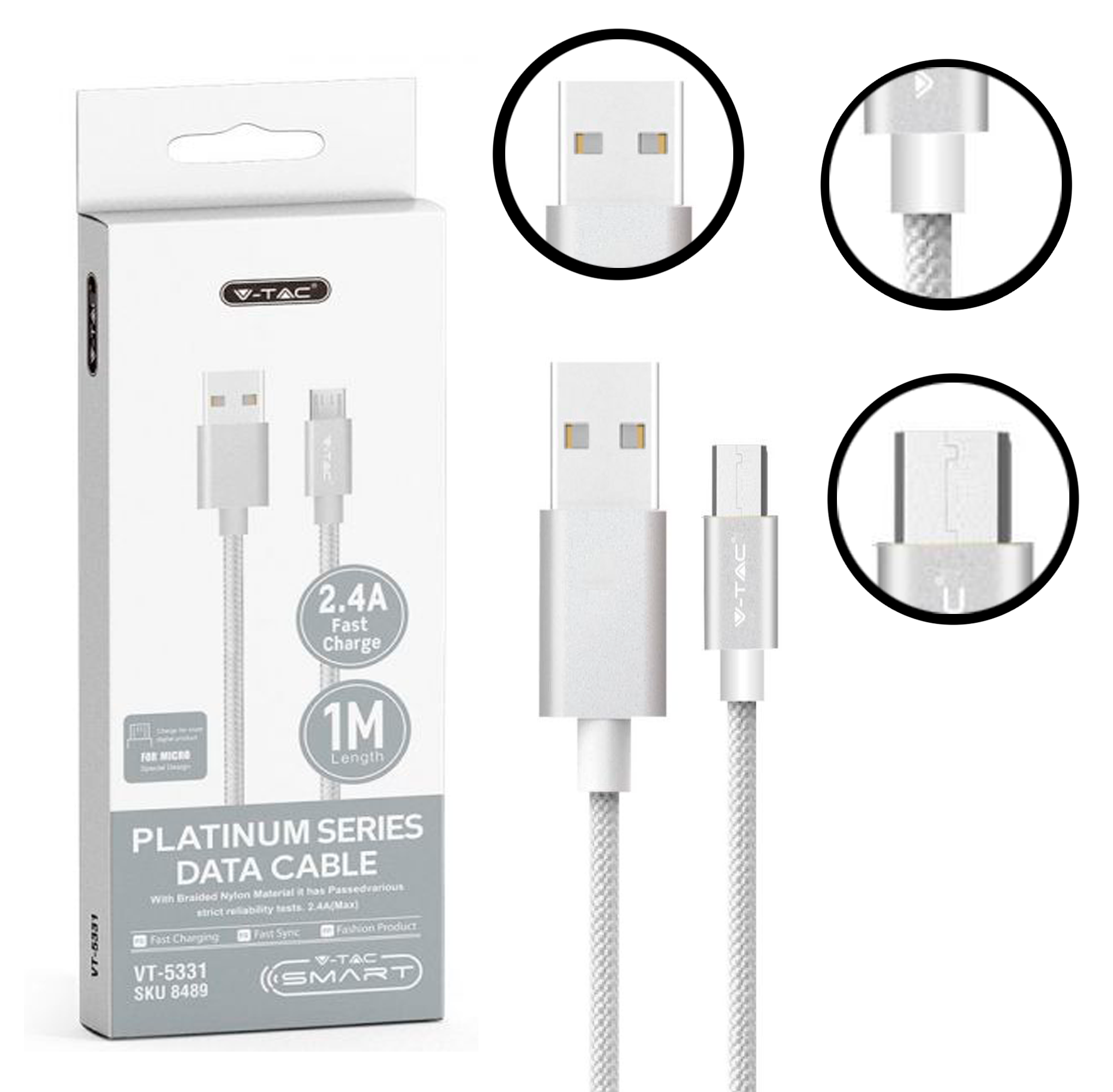 8457-3მ USB შნური ტიპი C თეთრი ფერი  015765