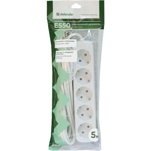 Defender ქსელის ფილტრი E550, 5 ჩასართველით 5,0m  022064