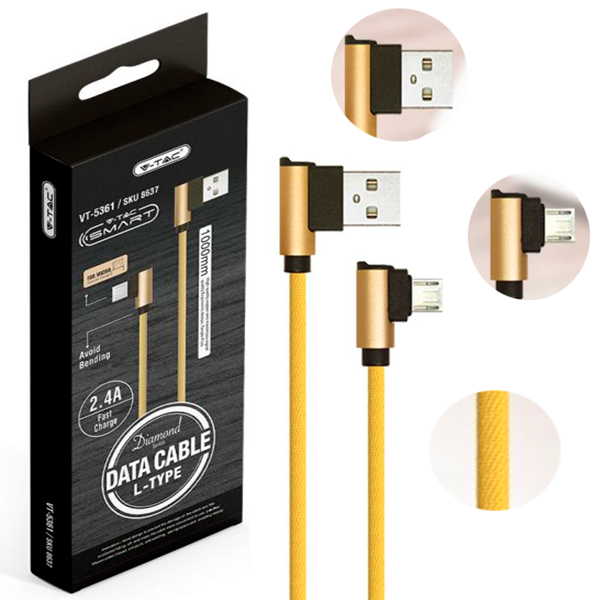 8640-1მ USB შნური ტიპი C  ოქროს  ფერი სერია DIAMOND  015752