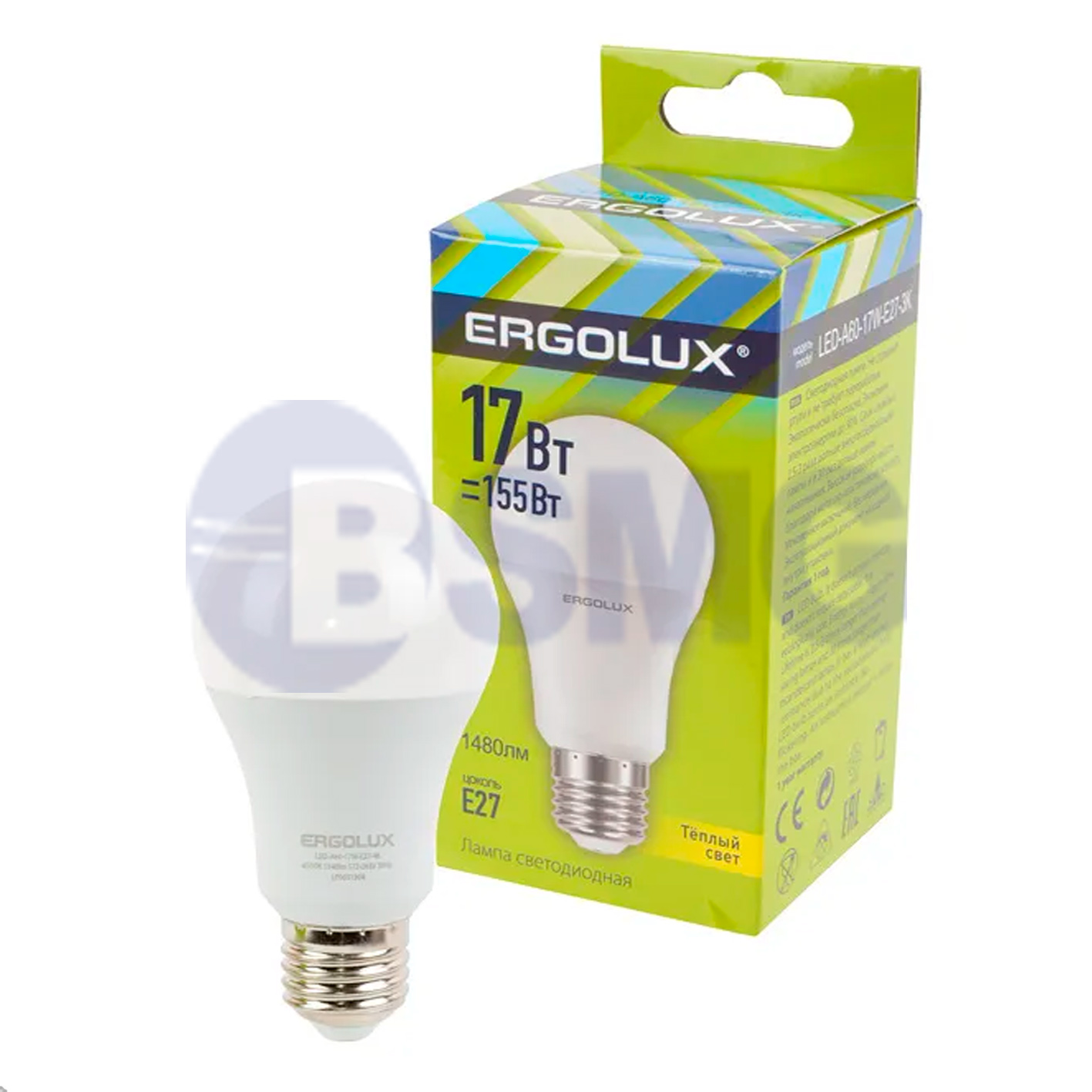 Ergolux LED lamps LED-A60-17W-E27-3K ნათურა ლედ განათებით ეკონომიური 17 ვატი თბილი ნათება E27 ცოკოლზე   022665