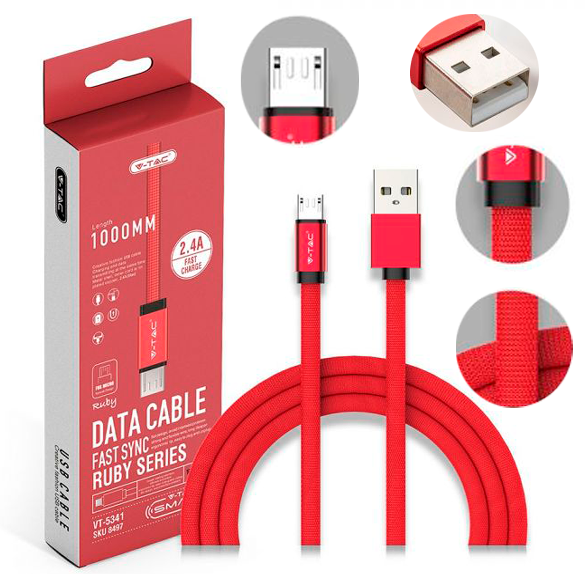 8497-1მ მიკრო USB შნური წითელი ფერი სერია RUBY  015730