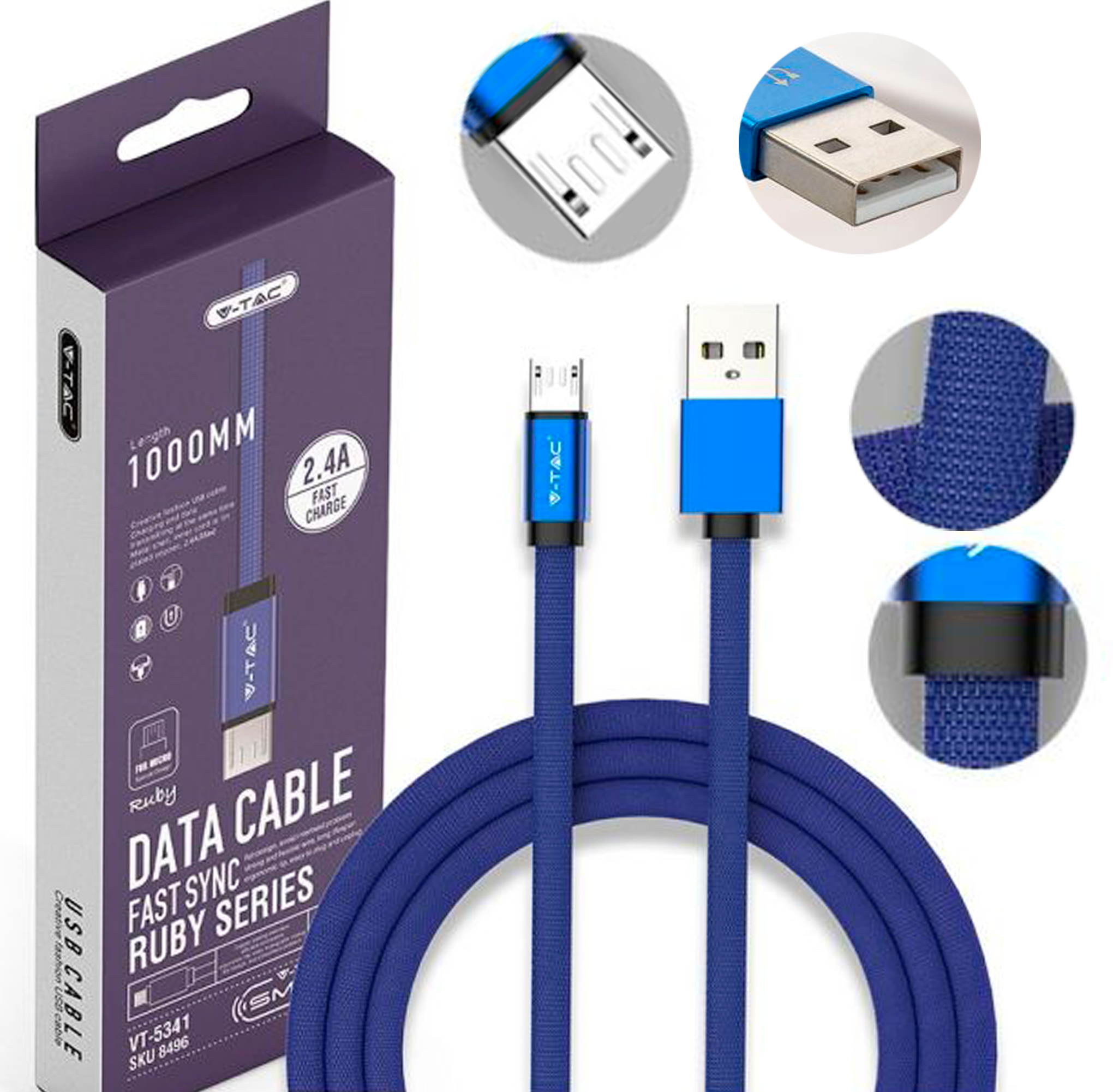 8630-1მ USB შნური ტიპი C  ლურჯი ფერი სერია RUBI  015750