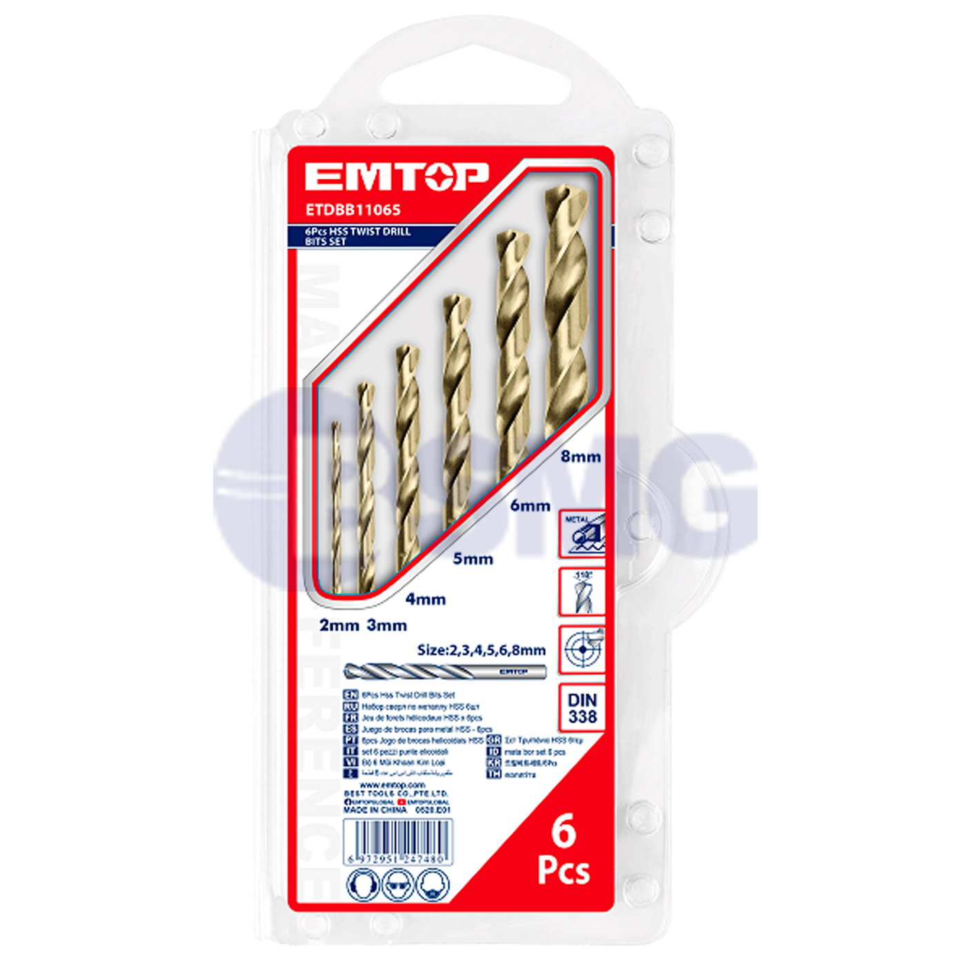 EMTOP მეტალის HSS ბურღების ნაკრები 6ც ETDBB11065   028278