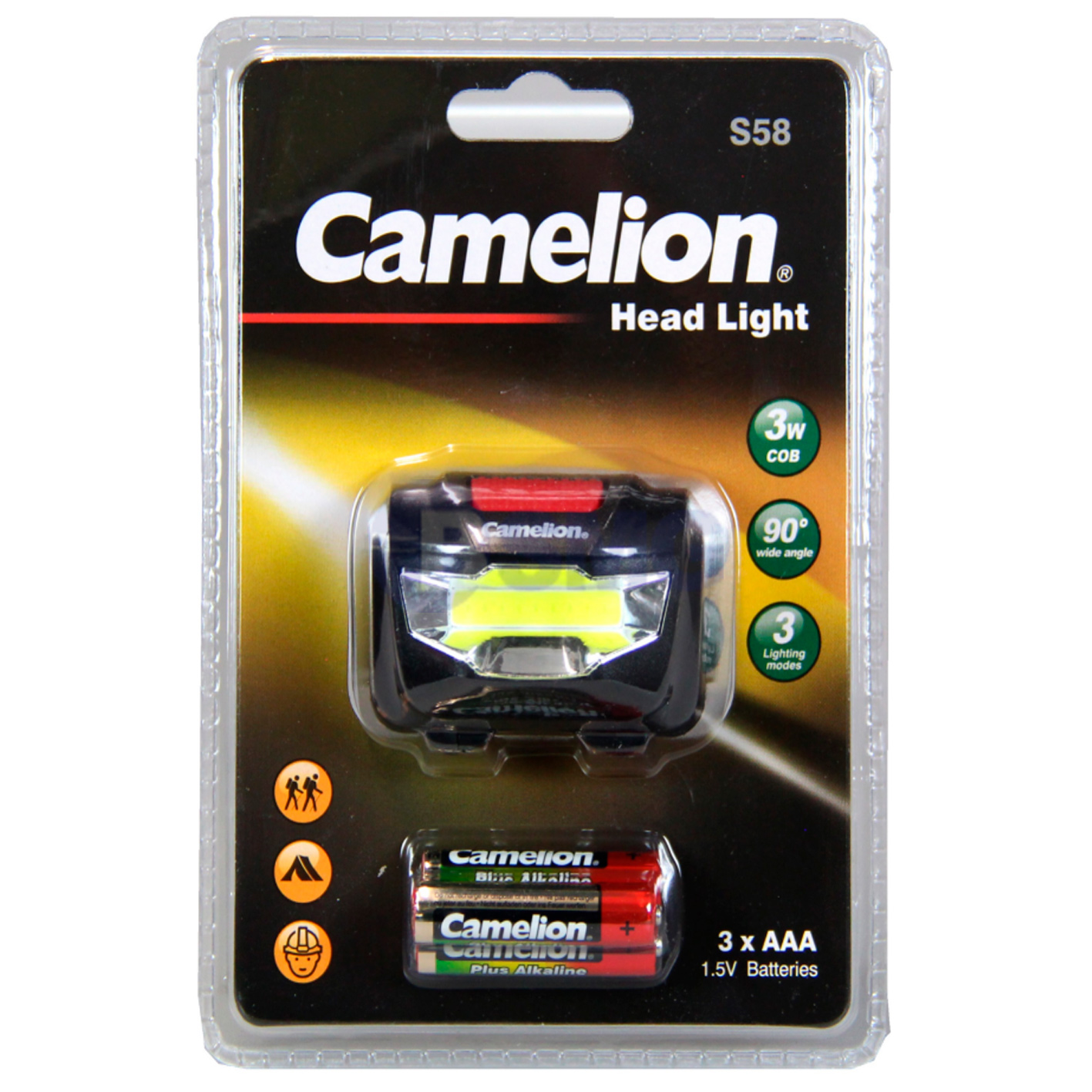 7954 Camelion Flashlight S58-3LR03DB 3W COB Safety light,black color,three lighting modes,3AAA batteries included   023298