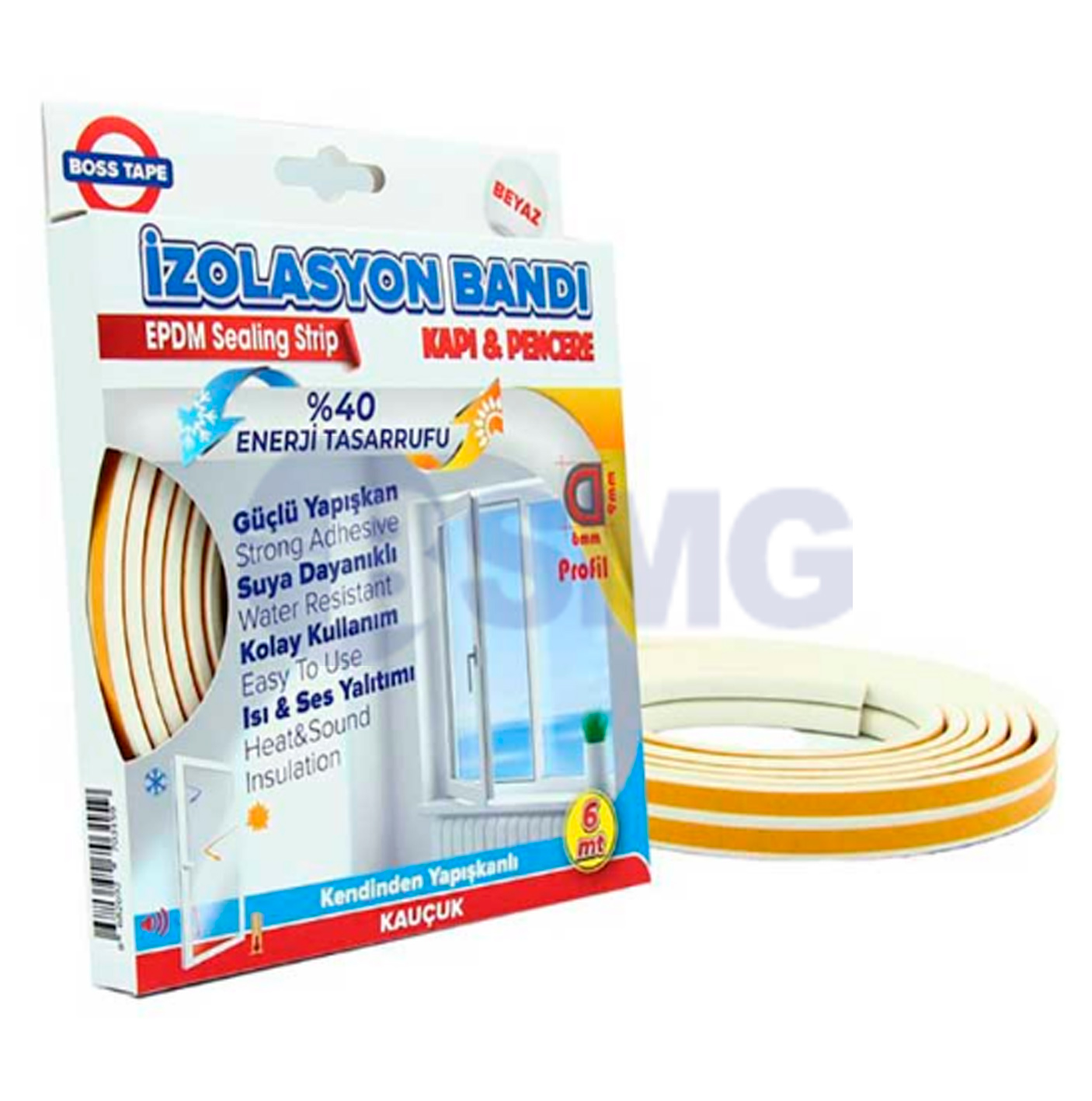 ფანჯრის შემამჭიდროებელი ლენტი D-პროფილი 9მმ X 6მ თეთრი  026385