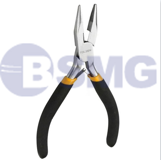 TOL457-10031 მინი ბრტყელტუჩა გრძელცხვირა მეტალის რეზინის სახელურით 115mm,4.5"    005997