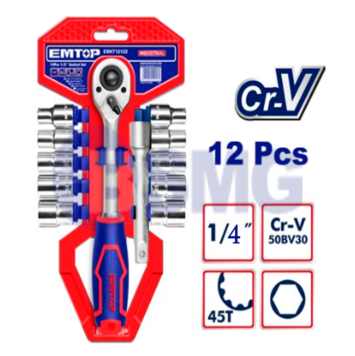 EMTOP ხრუტუნა ქანჩის ნაკრები 12ც 1/4" 45T 023359