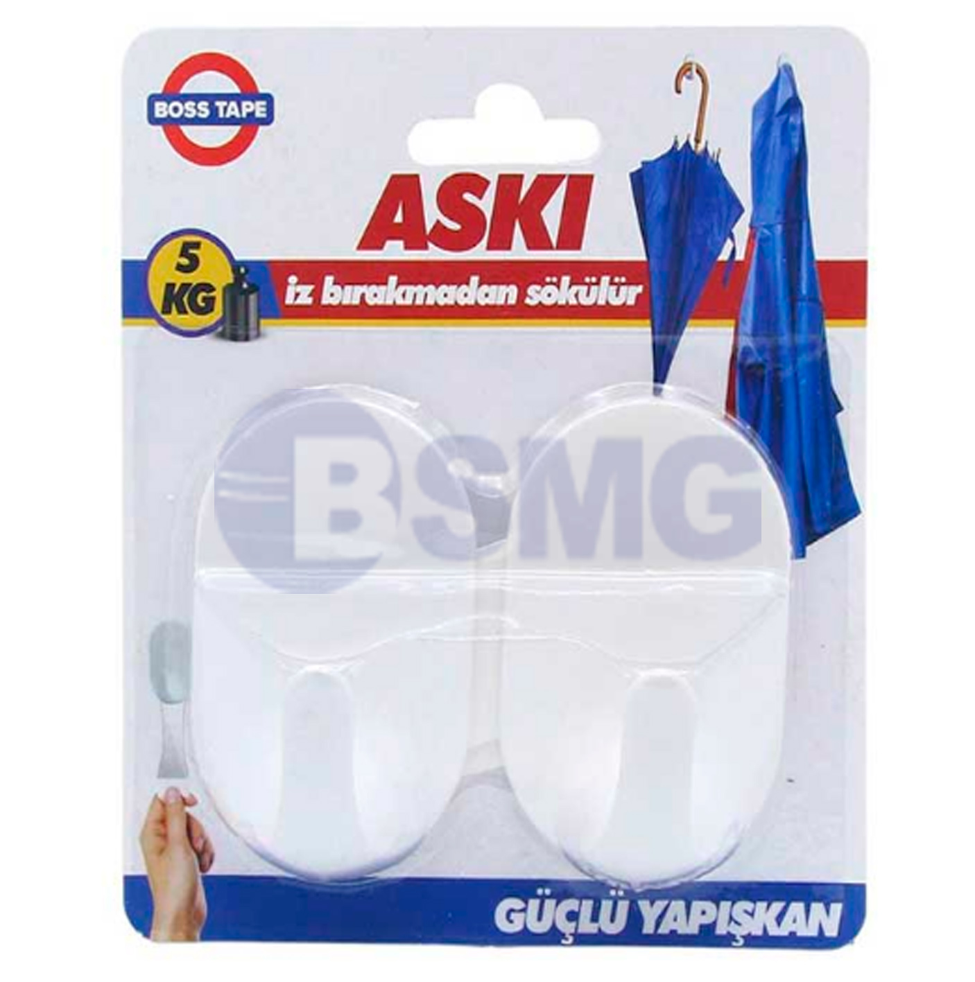 საკიდი თეთრი წებოვანი მოხსნადი (2ცალი, 5კგ-მდე გამძლეობა)      026369