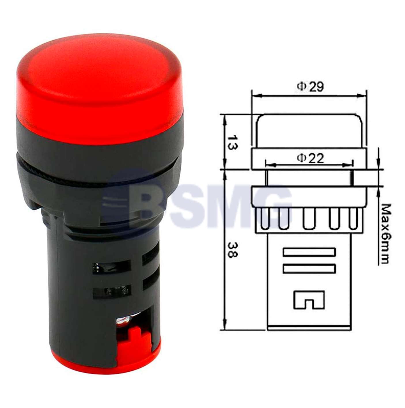 GEBAN D16-22DS დიოდური სასიგნალო ნათურა წითელი  025552