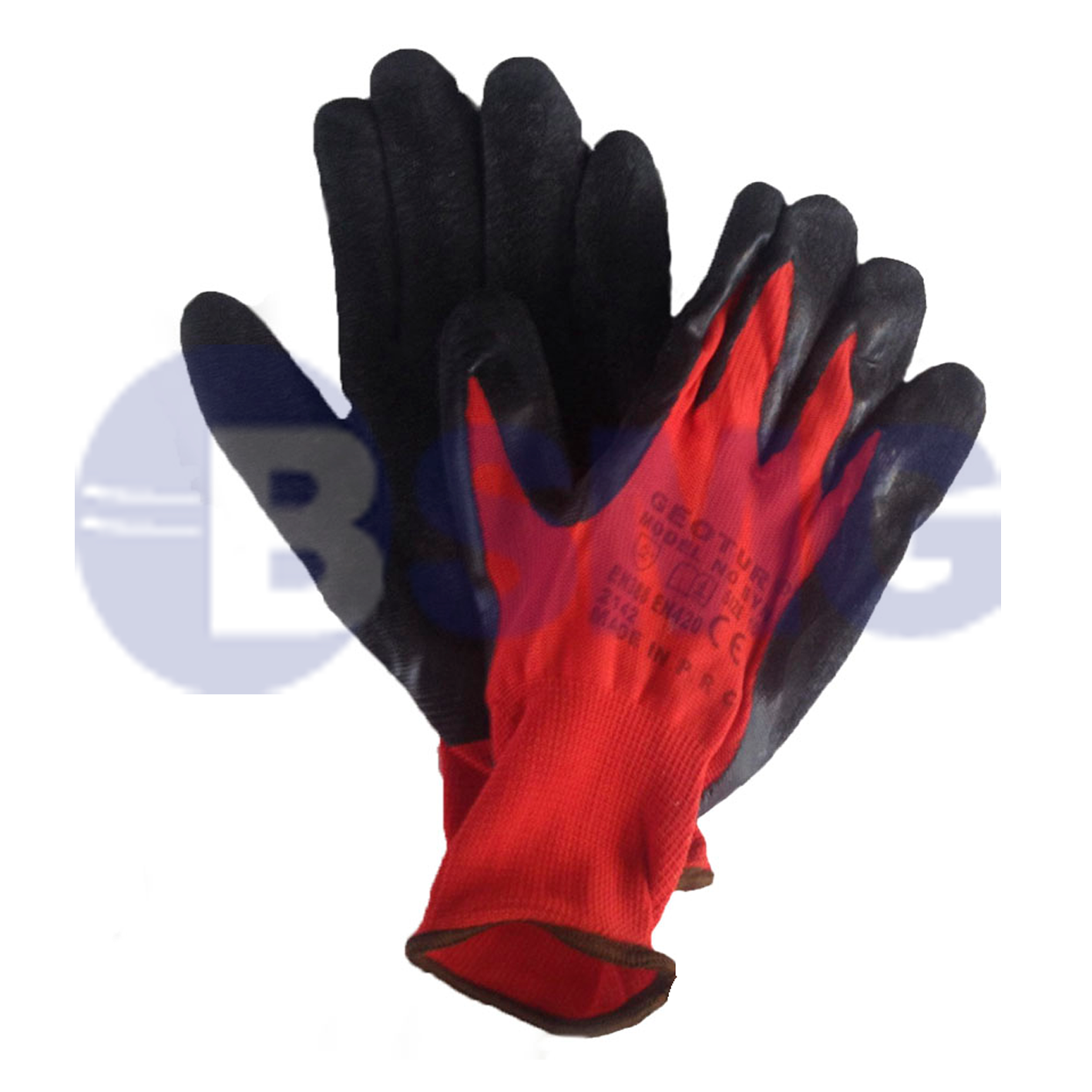 სამუშაო ხელთათმანი წითელი შავი ლატექსით/ WORKING GLOVES -RED WITH BLACK LATEX   014399