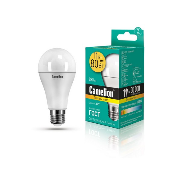 Camelion ეკონომიური LED ნათურა Energy Saving LED Bulbs - 11W/Warmlight/E27 LED11-A60/830/E27    017000